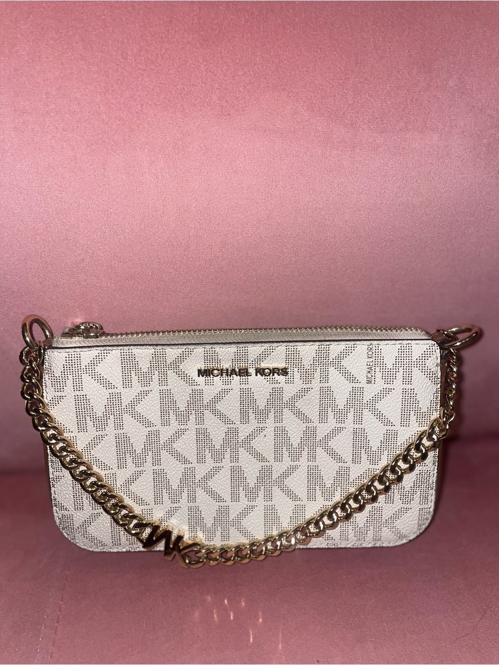 Michael Kors White MK Logo Chain Crossbody